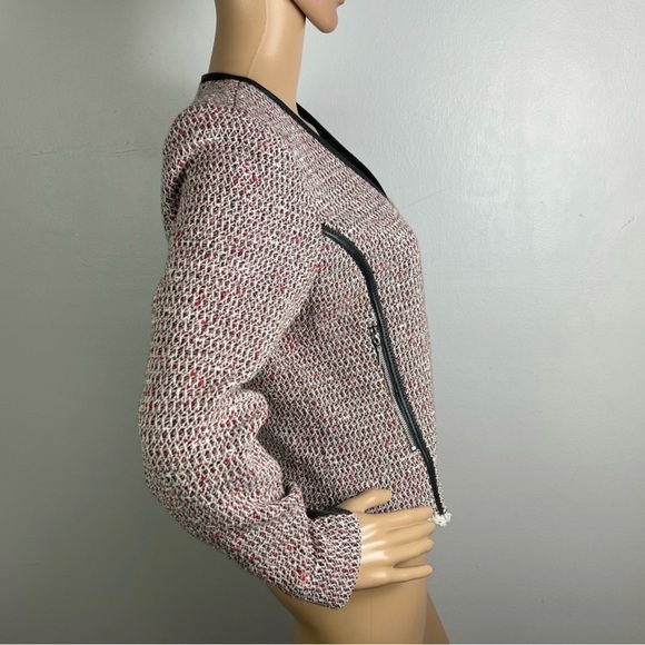 NEW REBECCA TAYLOR LEATHER TRIM TWEED JACKET - Picture 4 of 8